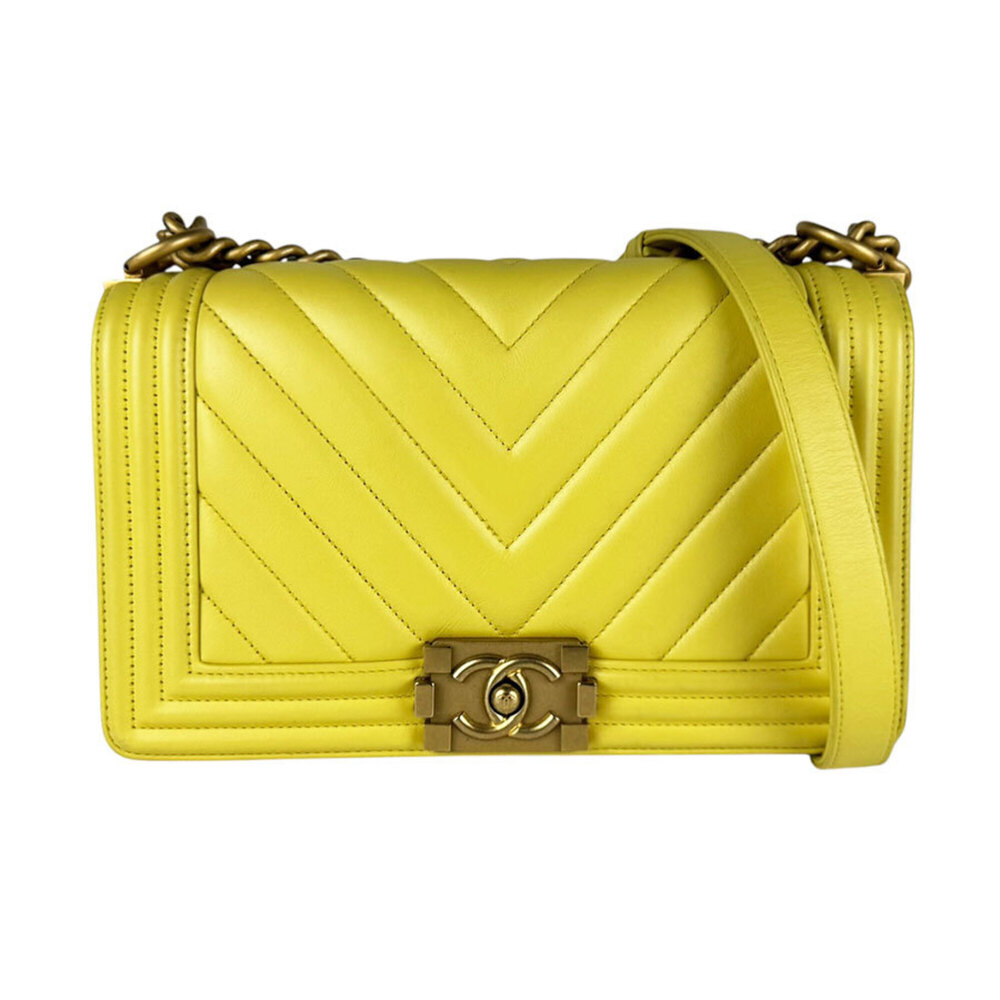 Chanel Boy Shoulder Bag, Leather, Yellow Gold, Women's, z11074
